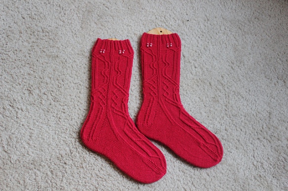 red twisted stitch socks